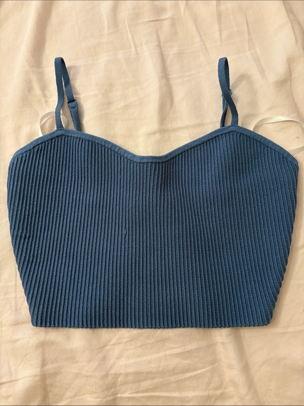 Babaton Blue Ribbed Cropped Cami Top